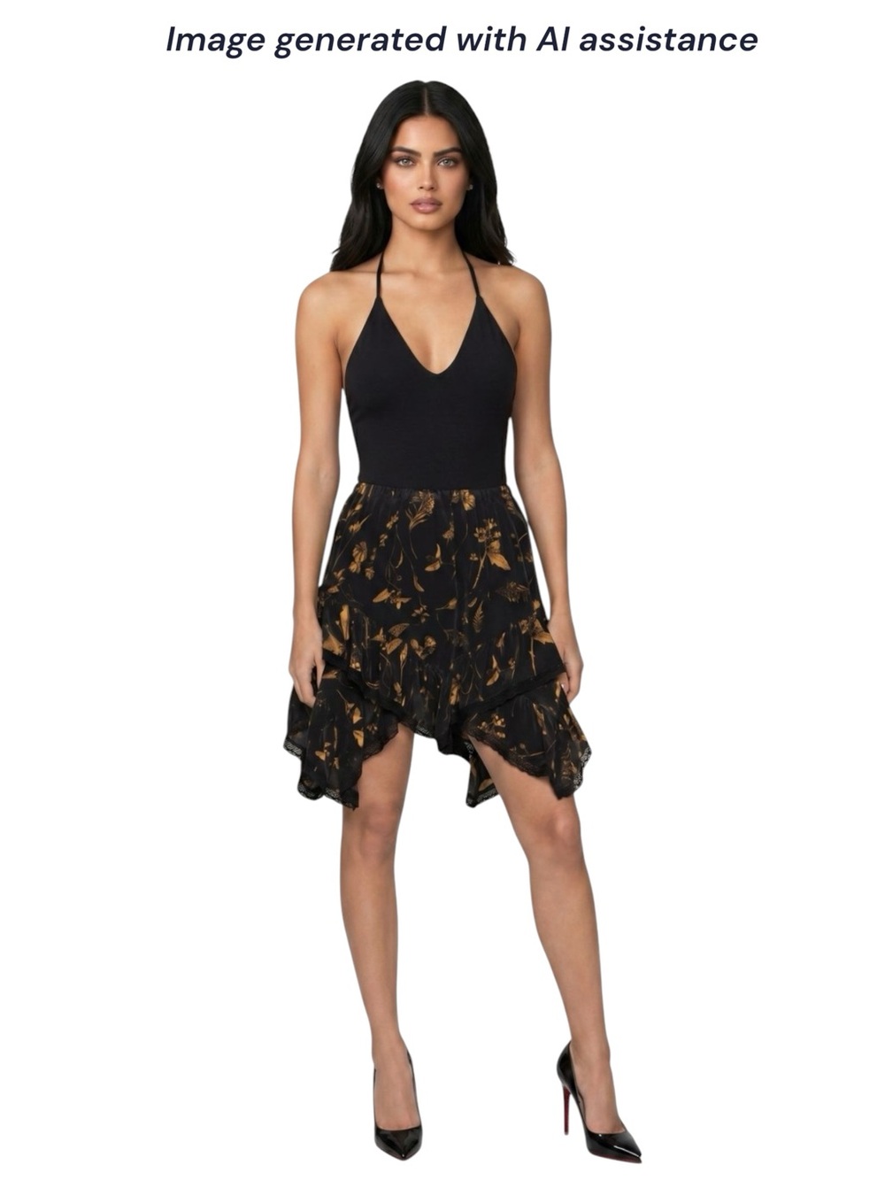 NWT All Saints size 4 black/gold asymmetrical skirt - Picture 6 of 12